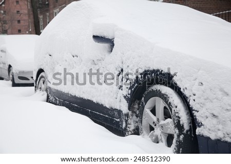 Cars Covered by Snow at winter in New York City.