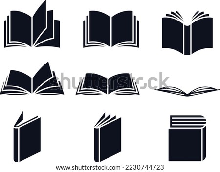 Open black book side perspective drawing icons minimal back book notebook on the upside down outline laying