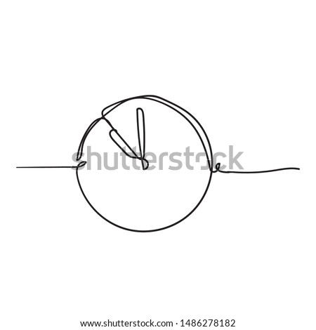 Continuous one line drawing Clock icon with doodle handdrawn style on white background 