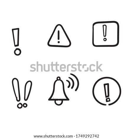 Simple Set of hand drawn Warnings Related Vector Line Icons. Contains such Icons as Alert, Exclamation Mark, Warning Sign. doodle
