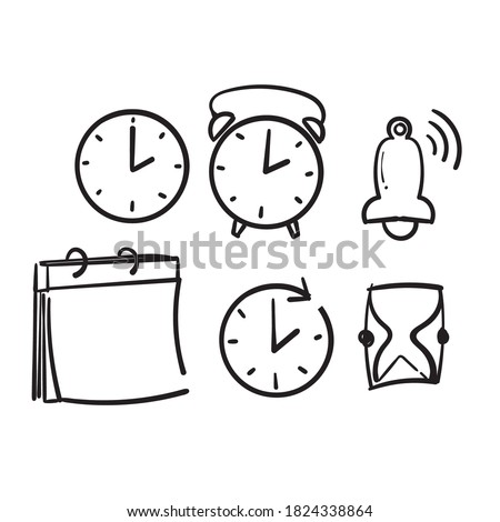 hand drawn Simple Set of Time Related Vector Line Icons. with doodle drawing style vector