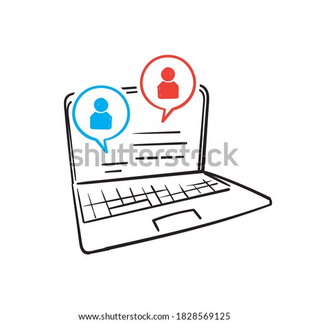 hand drawn icon symbol for Webinar concept, online course, distant education, video lecture, internet group conference, training test, work from home, easy communication. doodle