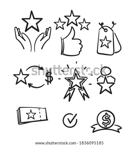 hand drawn Royalty program line icon set in doodle sketch vector