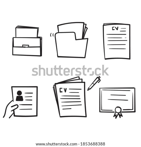 hand drawn Simple Set of CV and Resume and Self Presentation Related in doodle style vector isolated
