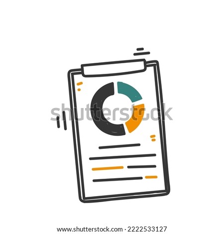 hand drawn doodle businessman holding clipboard pie chart data analysis illustration
