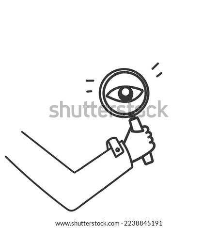 hand drawn doodle magnifying glass eye illustration vector