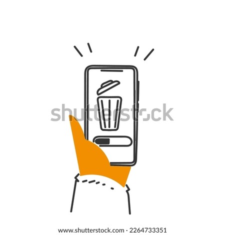 hand drawn doodle person cleaning mobile phone trash illustration