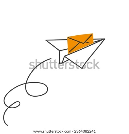 hand drawn doodle paper plane holding email illustration