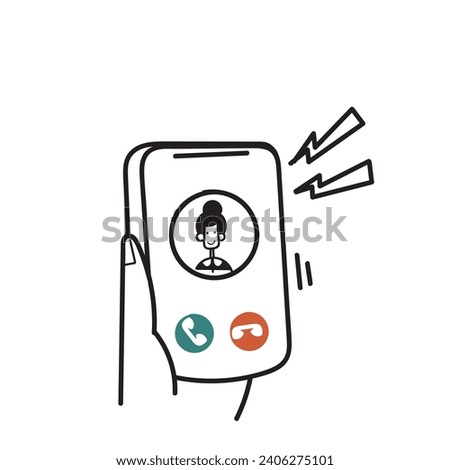 hand drawn doodle incoming call phone icon 