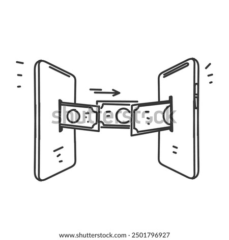 hand drawn doodle send and receive money payment from mobile phone to mobile phone