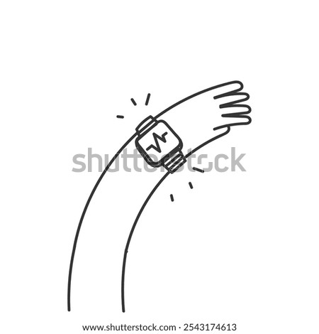 person showing smart watch on wrists in doodle drawn cartoon style