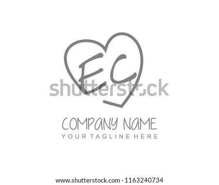 Initial E C with love logo template vector