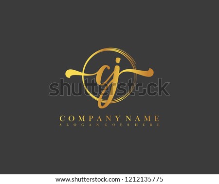 CJ initial handwriting logo circle template vector