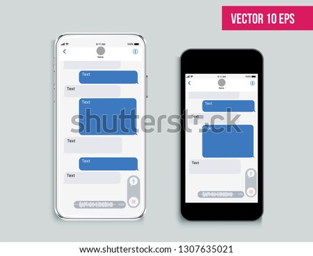 Mobile ui kit messenger. Mobile Phone. Chat app template. Modern realistic white and black smartphone. Social network concept. Vector illustration. Mock up
