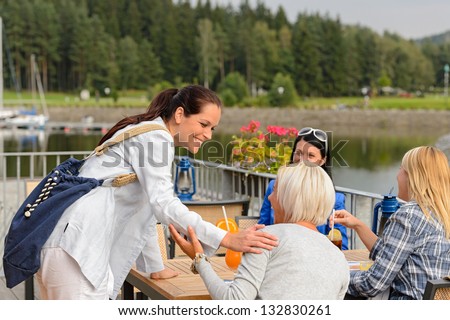 Similar – Image, Stock Photo Cheerful woman leaving restaurant