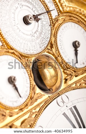 Detail of gold and white historic clock, macro lens