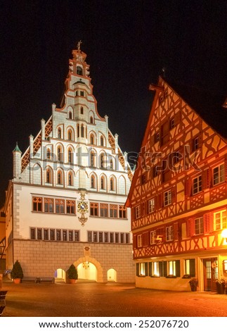Bad Waldsee, Germany - november 1, 2014: typical old houses of the old town artificially illuminated at night
