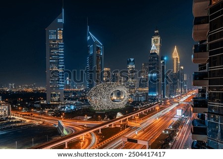 Similar – Foto Bild Skyline-Ansicht über den Wolken aus dem Flugzeug