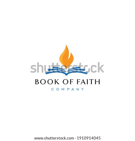 Book of faith logo design. flame book vector. church symbol. christian non profit organization sign template idea