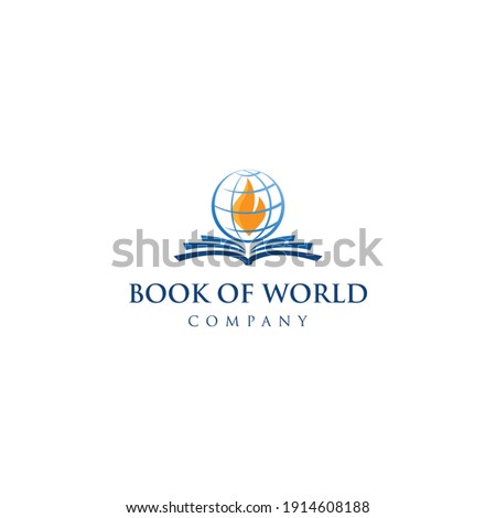 Book and world logo design. flame book vector. church symbol. christian non profit organization sign. Education logo template idea