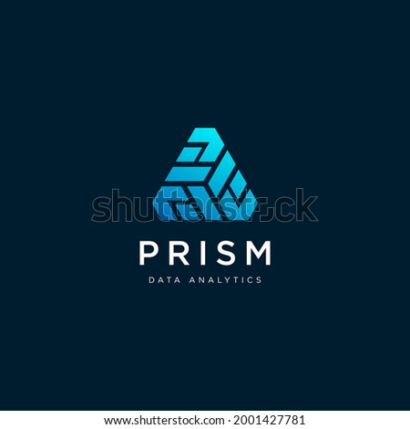 Prism Data Analytics Logo. E letter Futuristic Logo. Abstract Prism Geometric Illustration Design Vector. Big Data Technology Logo Design.