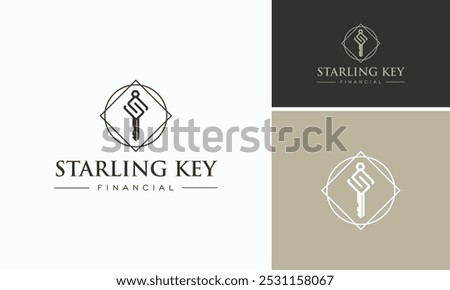 Elegant and minimalist financial logo design with a geometric key symbol. Perfect for finance, investment, banking, or corporate branding. High-quality vector template for professional business use.