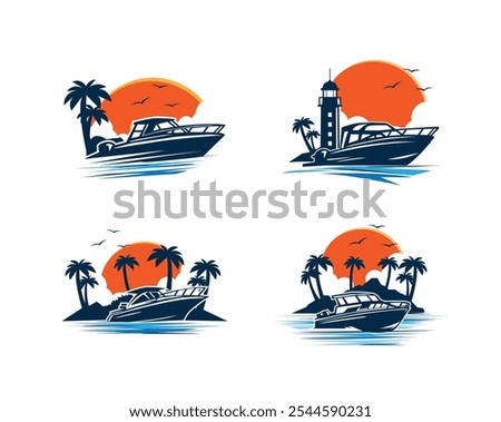 Similar – Image, Stock Photo Sunset with cruise ship and mountains, evening sky in Motor bay