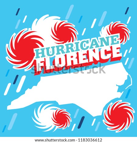 An abstract vector poster design with rain and thunderstorm symbols of Hurricane Florence on a blue background