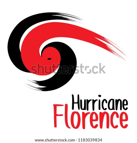 Brush style design of Hurricane Florence in big bold red and black strokes on an isolated white background