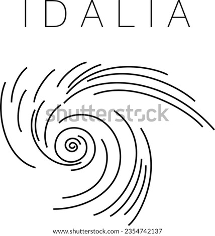 An abstract simple line art vector illustration of Category 4 Hurricane Idalia in black on an isolated white background