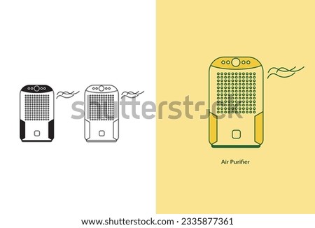 The set of air icons includes various elements related to air quality and control, such as air filters, temperature indicators, air purifiers, and dust symbols. These vector icons can be used in diffe