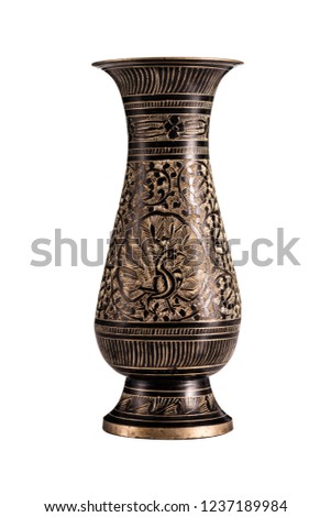 Old Indian Bronze Vase Isolated On A White Background Images And