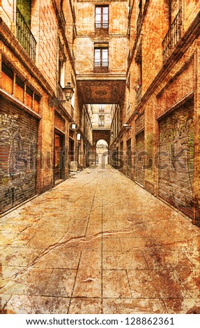 Pasage de la Paz. Barcelona, Spain - picture in artistic retro style Imagine de stoc © 