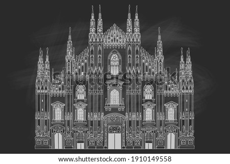 Duomo cathedral in Milan, Italy. Vector sketch. Retro style.