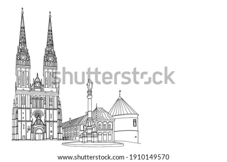 Vector sketch of Cathedral in Zagreb, Croatia