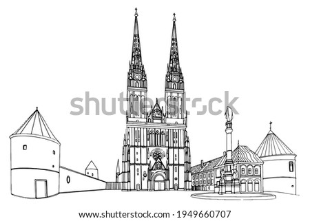 Vector sketch of Cathedral in Zagreb, Croatia