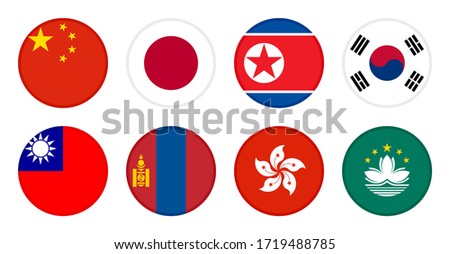 east asia flag. china, japan, north korea, south korea, taiwan, mongolia, hong kong and macau flags. vector illustration isolated on white background