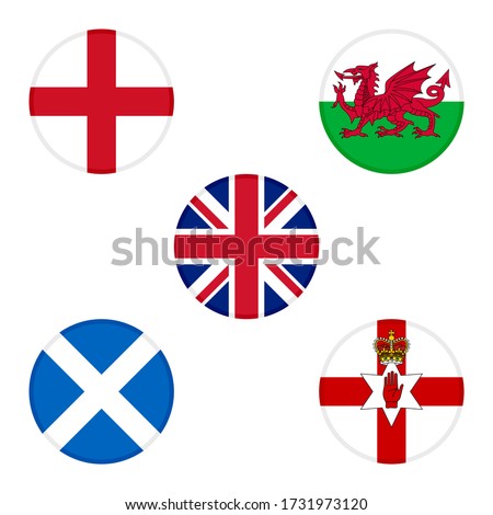 set of round icon. united kingdom, england, wales, scotland and northern ireland flags, isolated on white background 