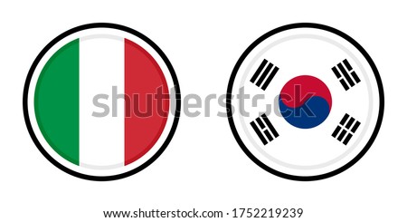round icons with italy and south korea flags
