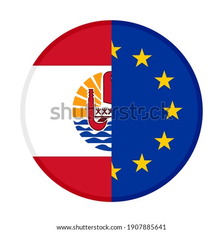 round icon with french polynesia and europe flags isolated on white background
