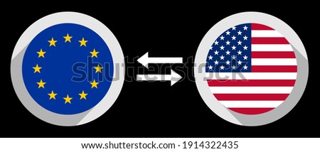 round icons with europe and united states flags. eur to usd exchange rate concept