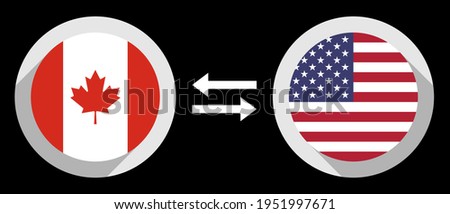 round icons with canada and united states flags. cad to usd exchange rate concept
