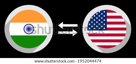 round icons with india and united states flags. inr to usd exchange rate concept

