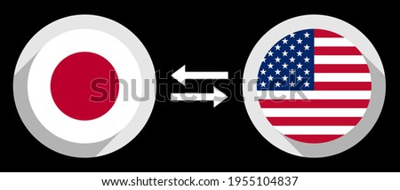 round icons with japan and united states flags. jpy to usd exchange rate concept
