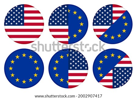 round icon set. american and europe flags. vector illustration isolated on white background