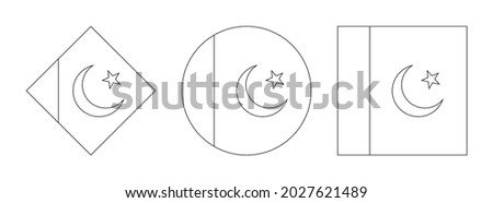 pakistan flag outline set, isolated on white background. vector illustration
