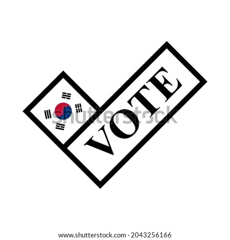 check mark icon isolated on white background. vote text and south korea flag. elections concept in korea republic. vector illustration. logo, sticker, print, seal, etc