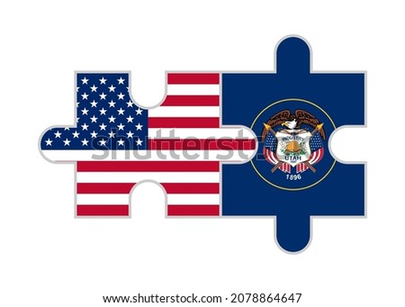 puzzle pieces of usa and utah flags. vector illustration isolated on white background
