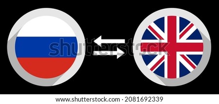 round icons with russia and british flags. rub to gbp exchange rate concept
