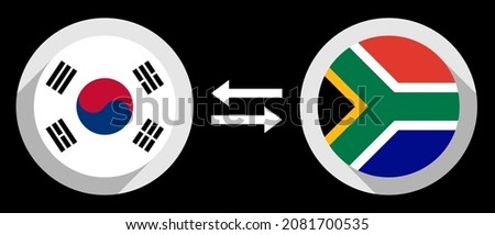 round icons with korea republic and south africa flags. krw to zar exchange rate concept

